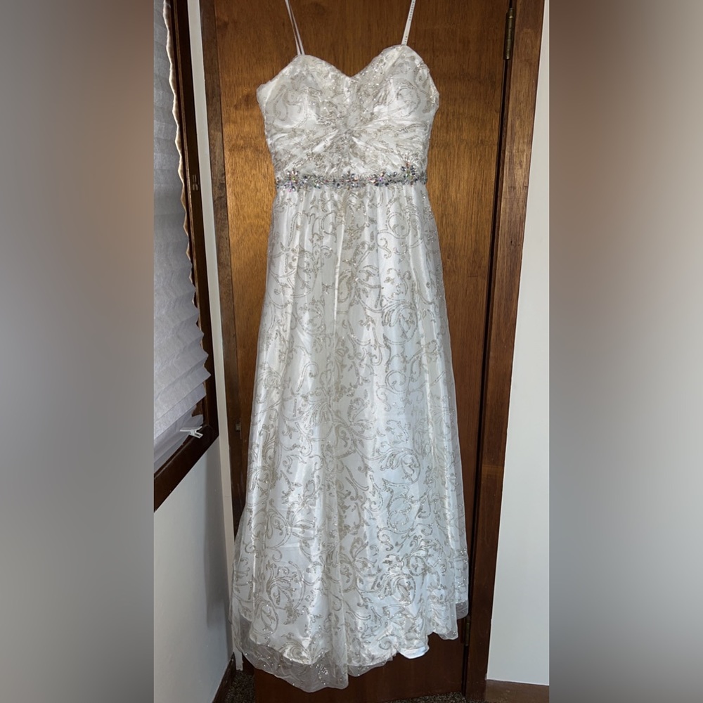 White/Gold Glitter Formal Dress